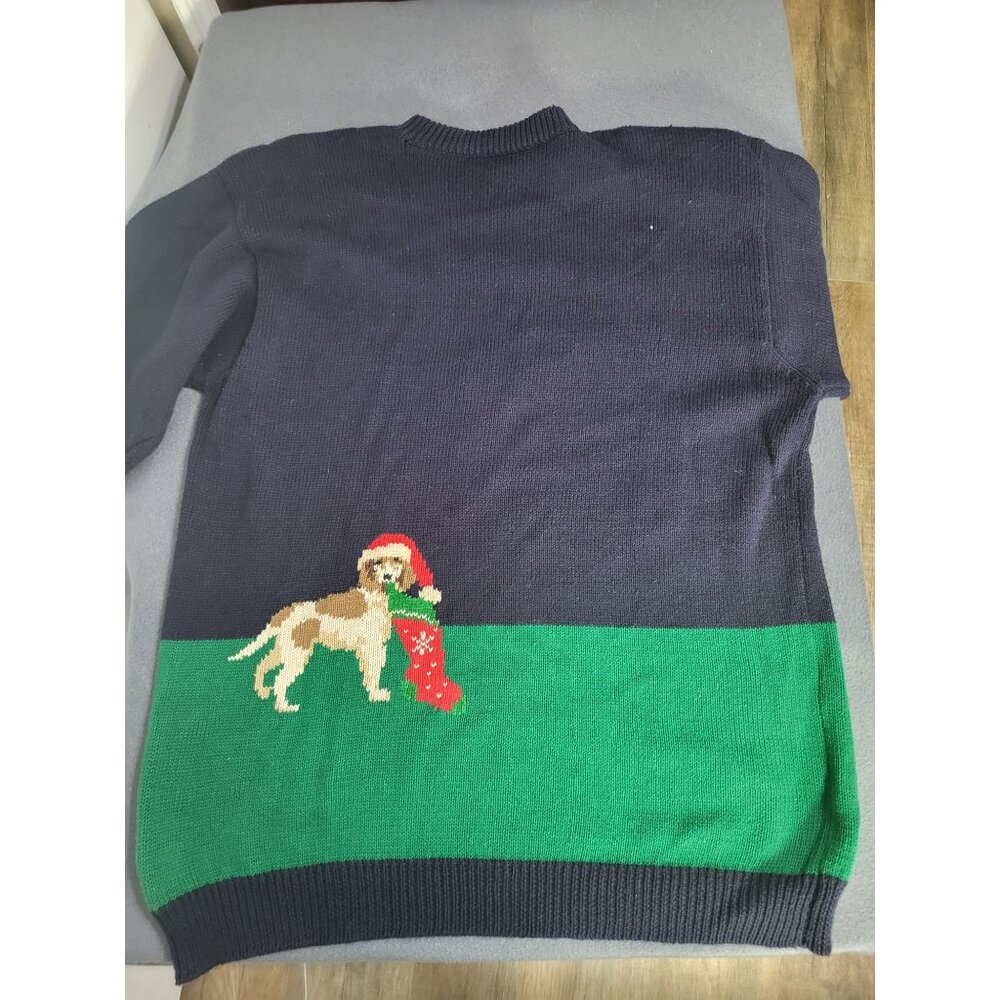 VTG 90s Susan Bristol Navy Santa's Workshop Embroidered Ugly Christmas Sweater L - Picture 2 of 8